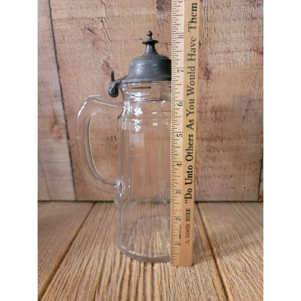 Vintage GLASS Lidded Lid Syrup Pitcher Ribbed Columns
